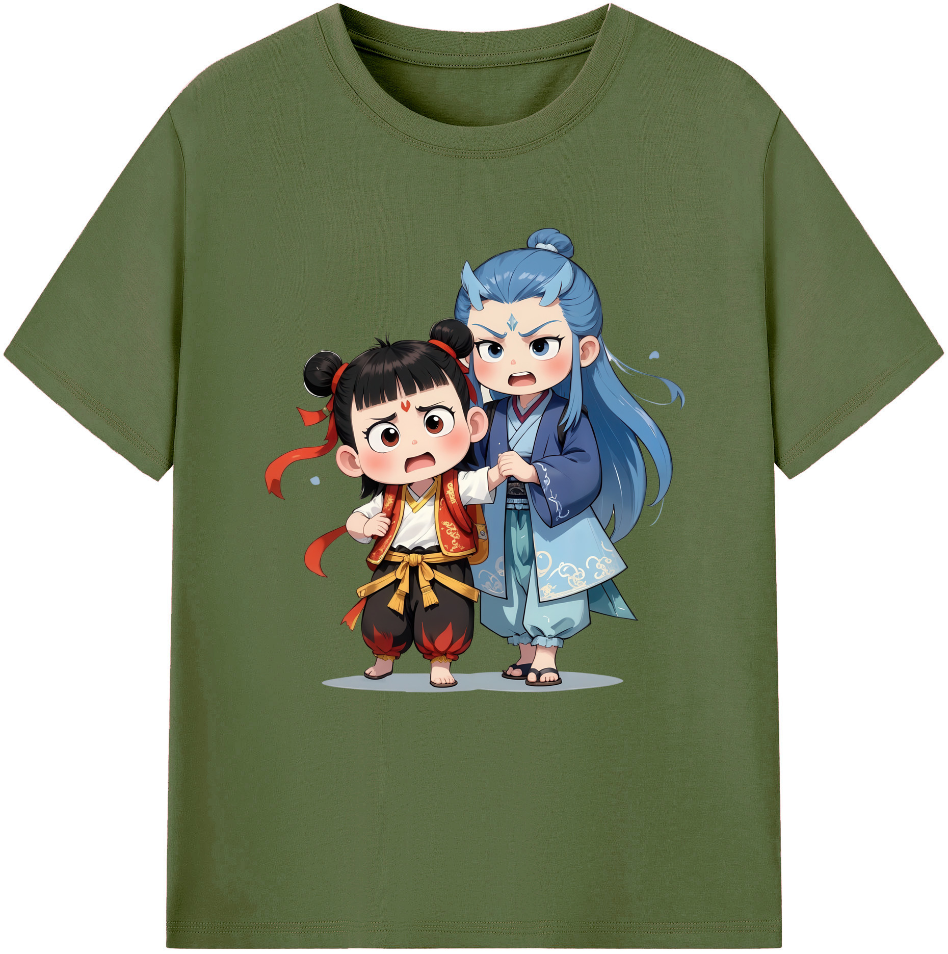（画像用） Ne Zha 2 ナタ 魔童の大暴れ 綿100％半袖Tシャツ（フロントプリント）